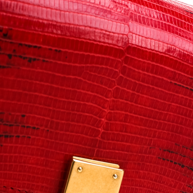 Pre Owned Celine Red Lizard Small Classic Box Flap Bag