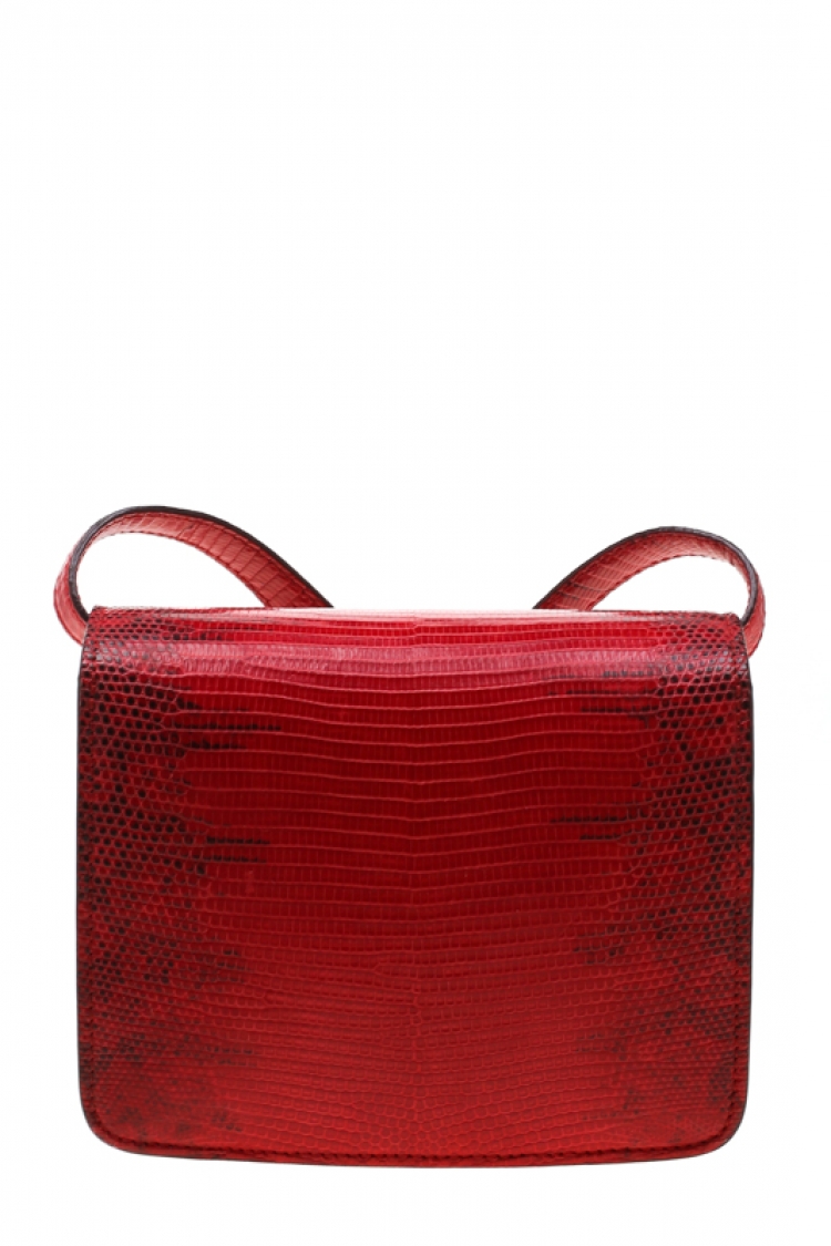 Pre Owned Celine Red Lizard Small Classic Box Flap Bag