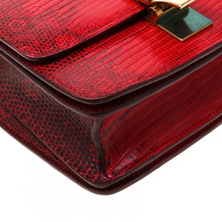 Pre Owned Celine Red Lizard Small Classic Box Flap Bag