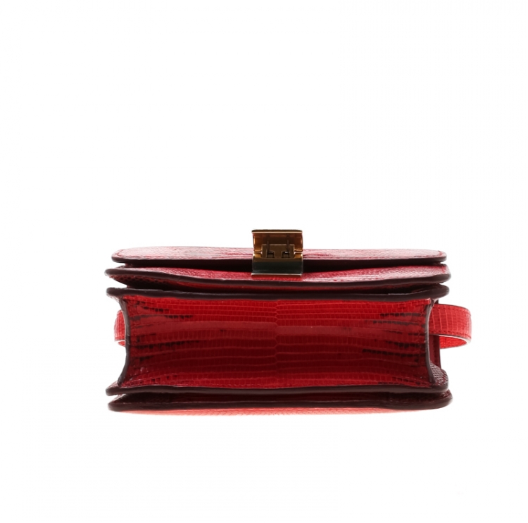 Pre Owned Celine Red Lizard Small Classic Box Flap Bag