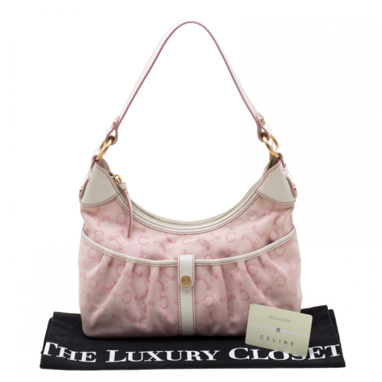 Pre Owned Celine Pink/White Macadam Canvas Hobo
