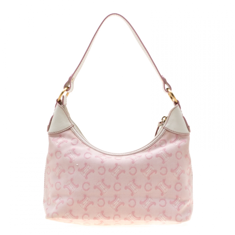 Pre Owned Celine Pink/White Macadam Canvas Hobo