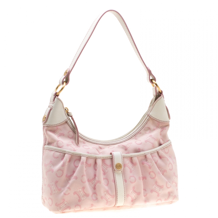 Pre Owned Celine Pink/White Macadam Canvas Hobo