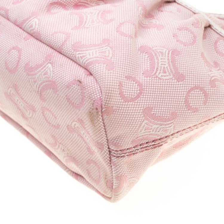 Pre Owned Celine Pink/White Macadam Canvas Hobo