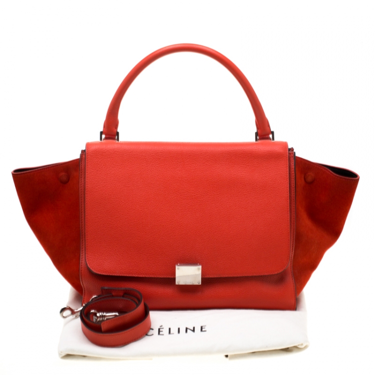 Pre Owned Celine Red Leather and Suede Medium Trapeze Tote