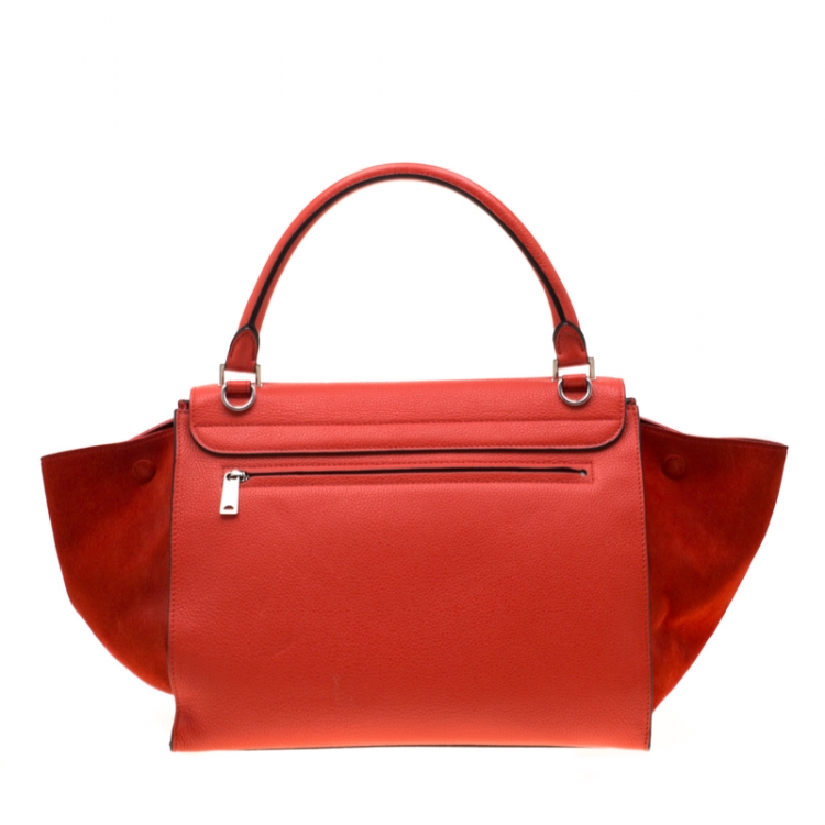 Pre Owned Celine Red Leather and Suede Medium Trapeze Tote