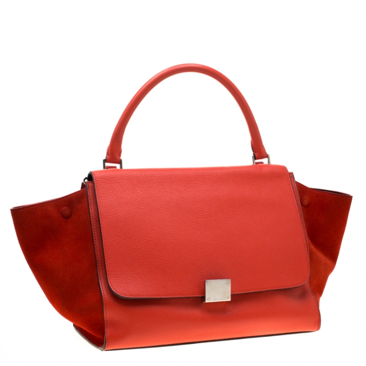 Pre Owned Celine Red Leather and Suede Medium Trapeze Tote
