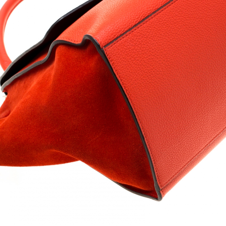 Pre Owned Celine Red Leather and Suede Medium Trapeze Tote