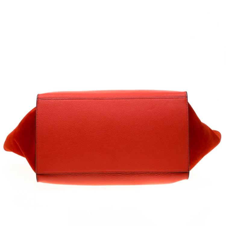 Pre Owned Celine Red Leather and Suede Medium Trapeze Tote