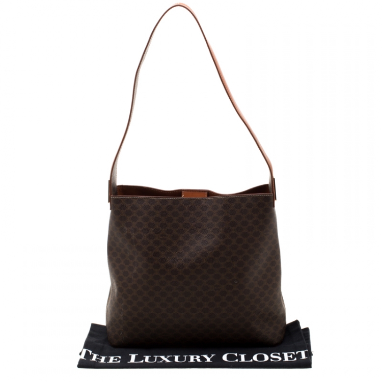 Pre Owned Celine Brown Macadam Coated Canvas Shoulder Bag