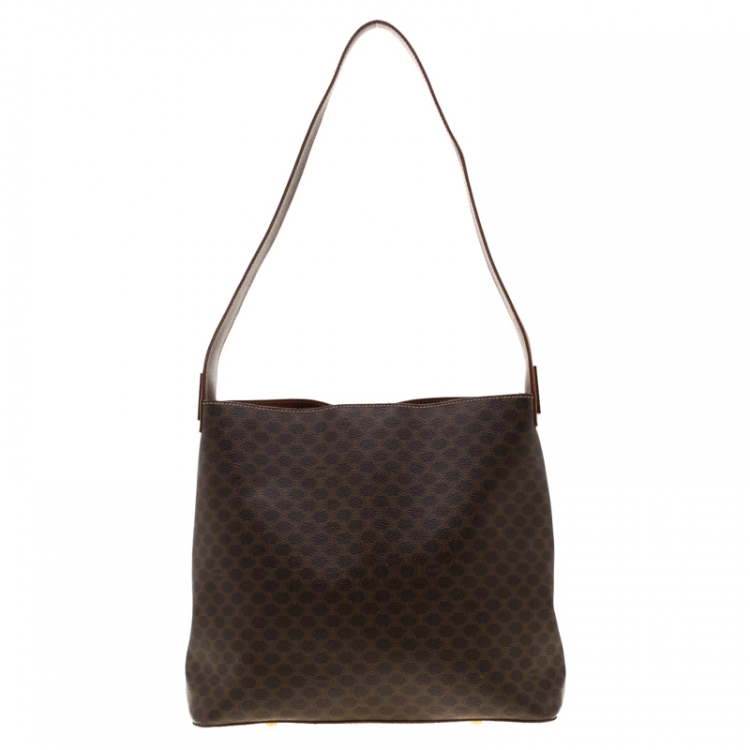 Pre Owned Celine Brown Macadam Coated Canvas Shoulder Bag