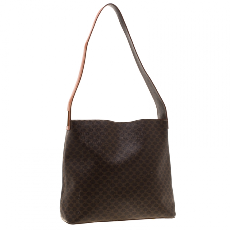 Pre Owned Celine Brown Macadam Coated Canvas Shoulder Bag