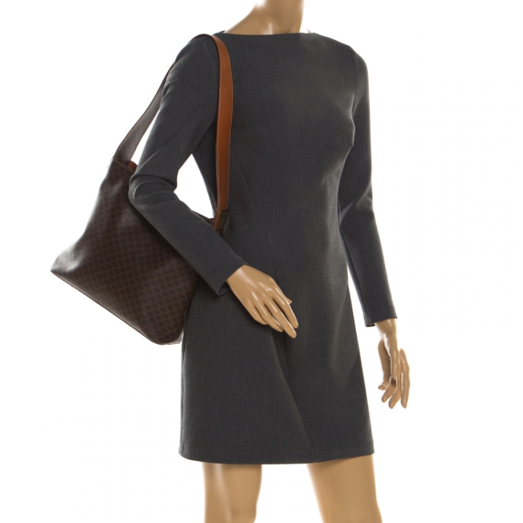 Pre Owned Celine Brown Macadam Coated Canvas Shoulder Bag