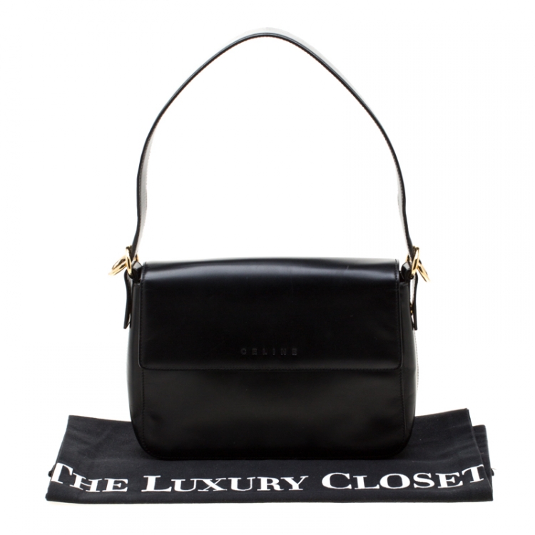 Pre Owned Celine Black Leather Flap Shoulder Bag