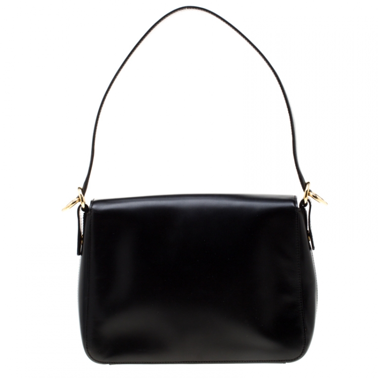 Pre Owned Celine Black Leather Flap Shoulder Bag