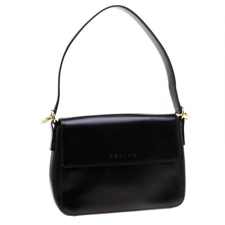 Pre Owned Celine Black Leather Flap Shoulder Bag