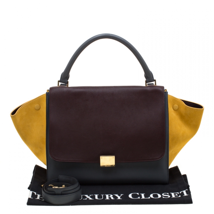 Pre Owned Celine Tri Color Leather and Suede Medium Trapeze Bag