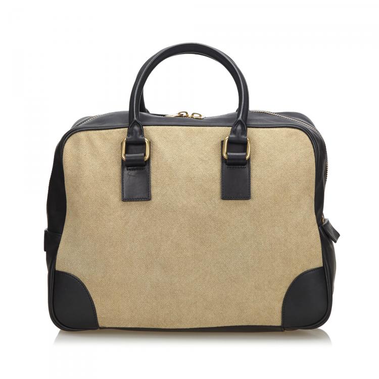 Pre Owned Celine Two Tone Canvas and Leather Top Handle Bag
