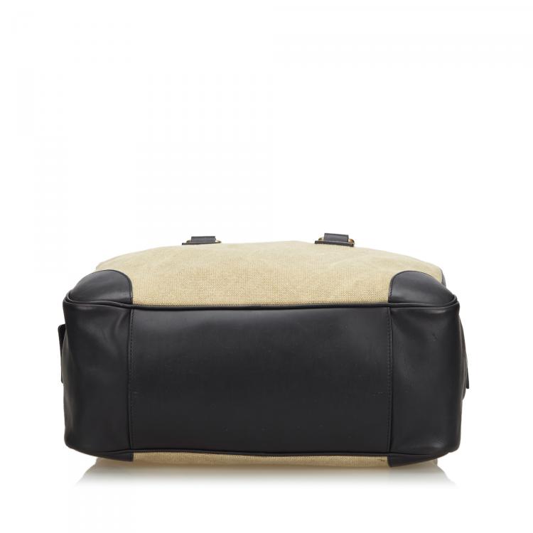 Pre Owned Celine Two Tone Canvas and Leather Top Handle Bag
