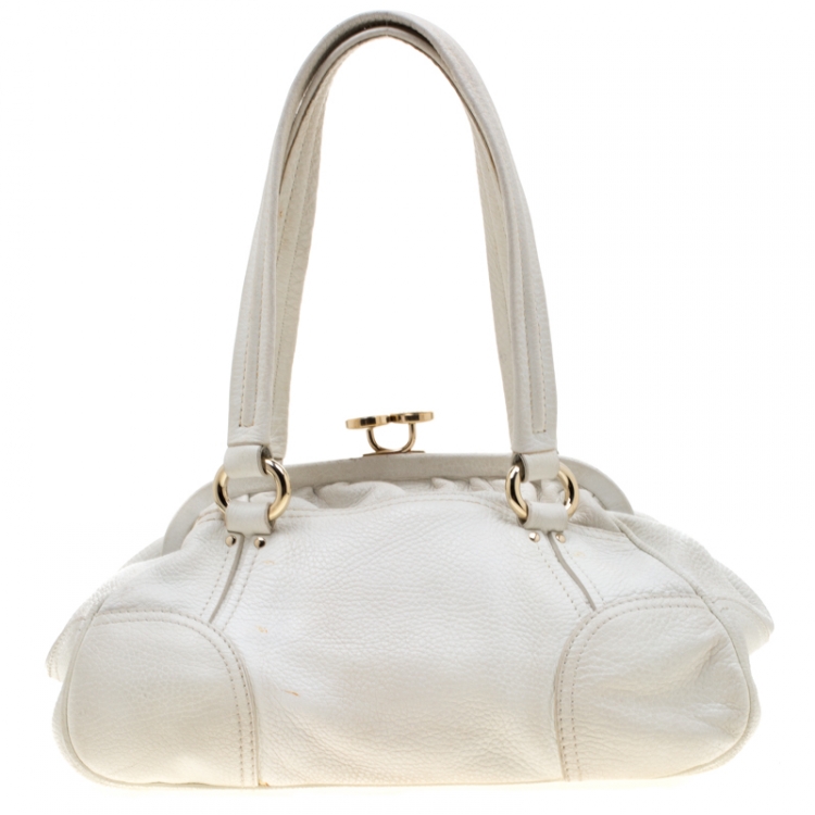 Pre Owned Celine White Leather Frame Satchel