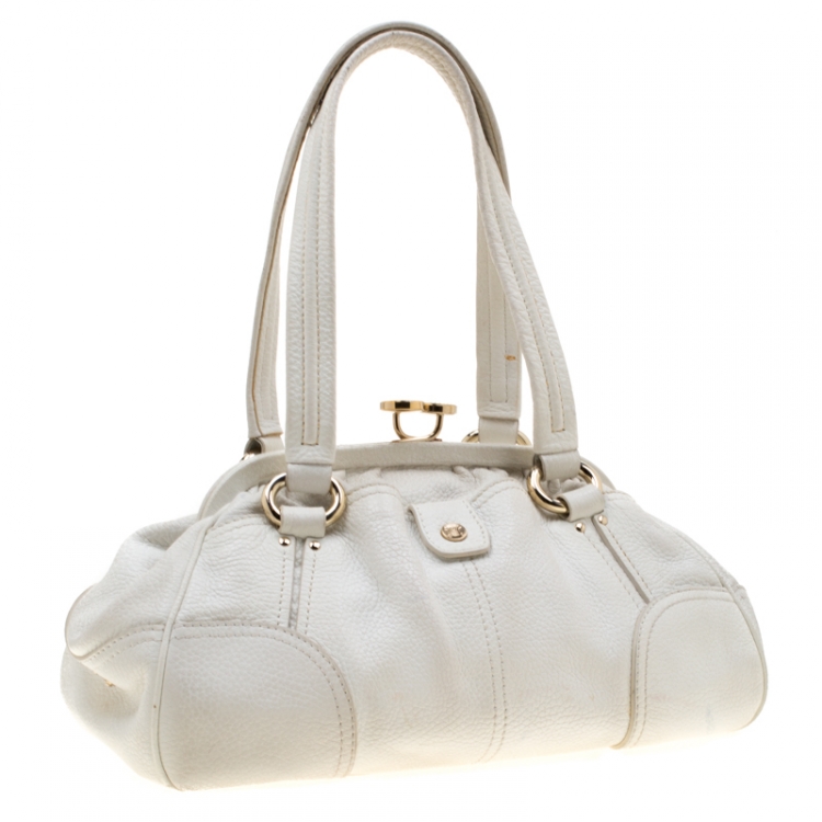 Pre Owned Celine White Leather Frame Satchel