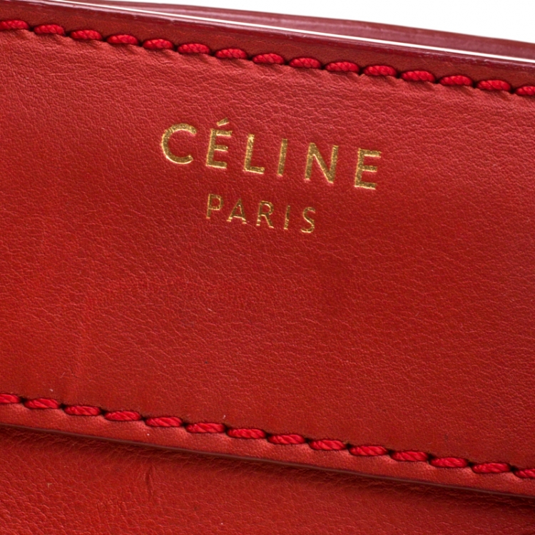 Pre Owned Celine Orange Leather Micro Luggage Tote