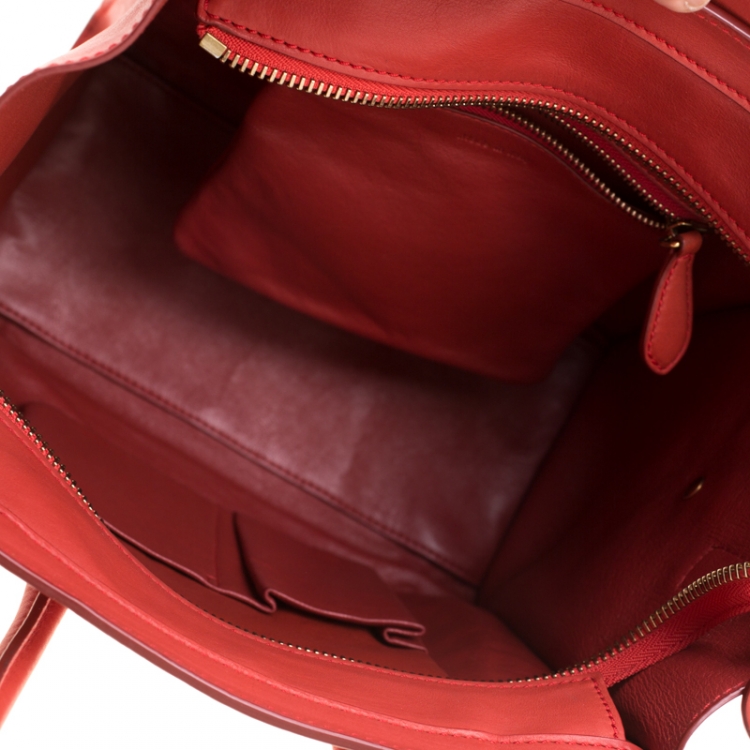 Pre Owned Celine Orange Leather Micro Luggage Tote