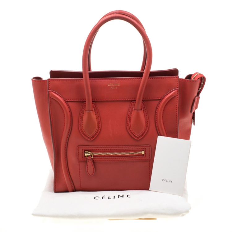 Pre Owned Celine Orange Leather Micro Luggage Tote
