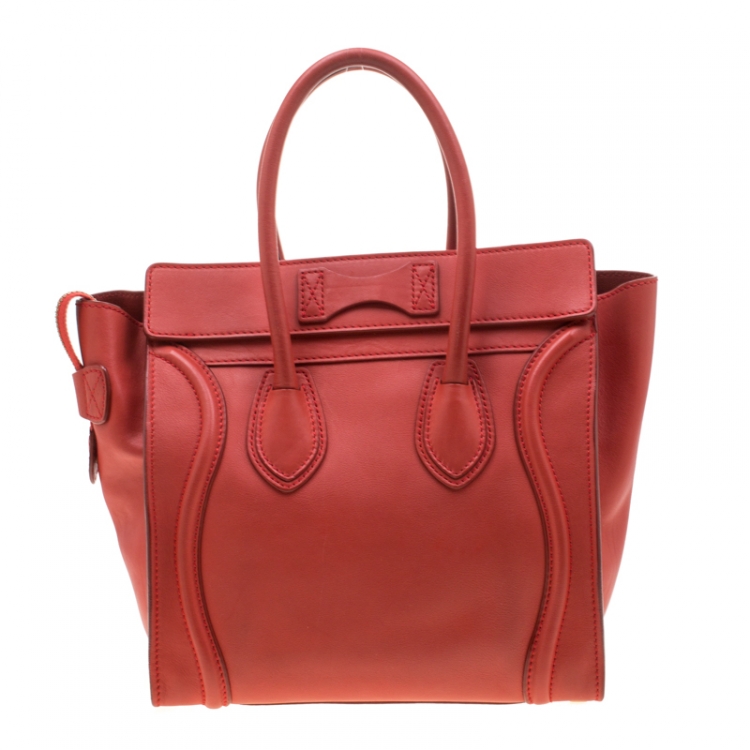 Pre Owned Celine Orange Leather Micro Luggage Tote