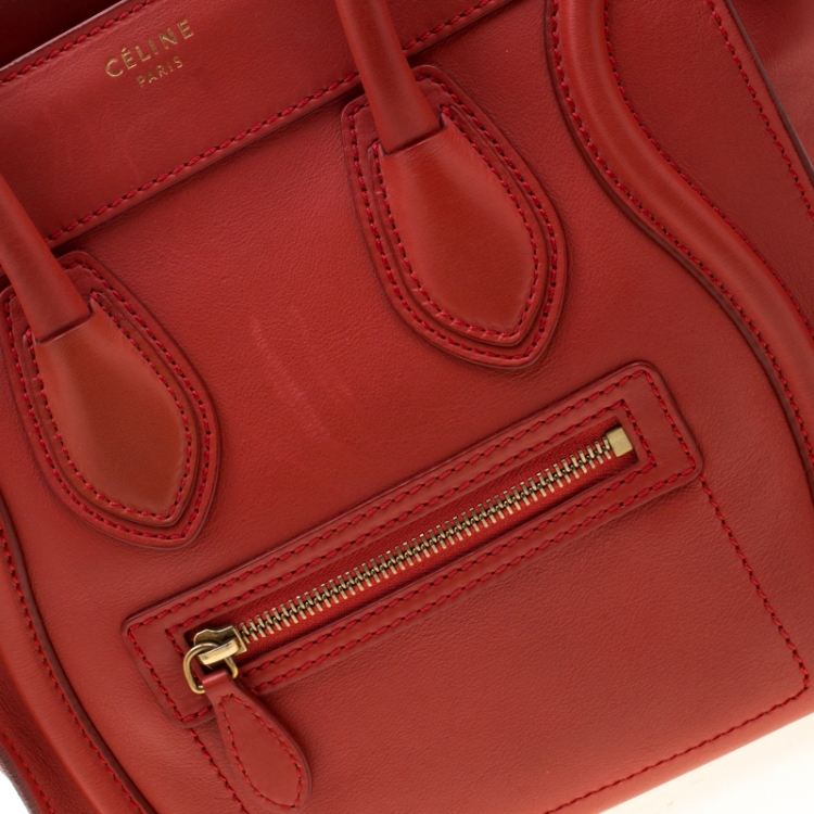 Pre Owned Celine Orange Leather Micro Luggage Tote