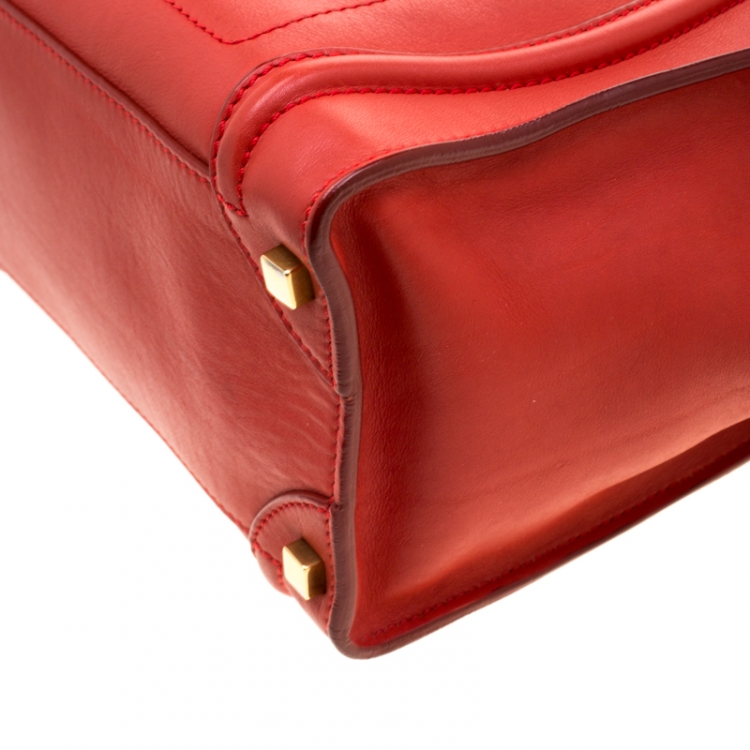 Pre Owned Celine Orange Leather Micro Luggage Tote