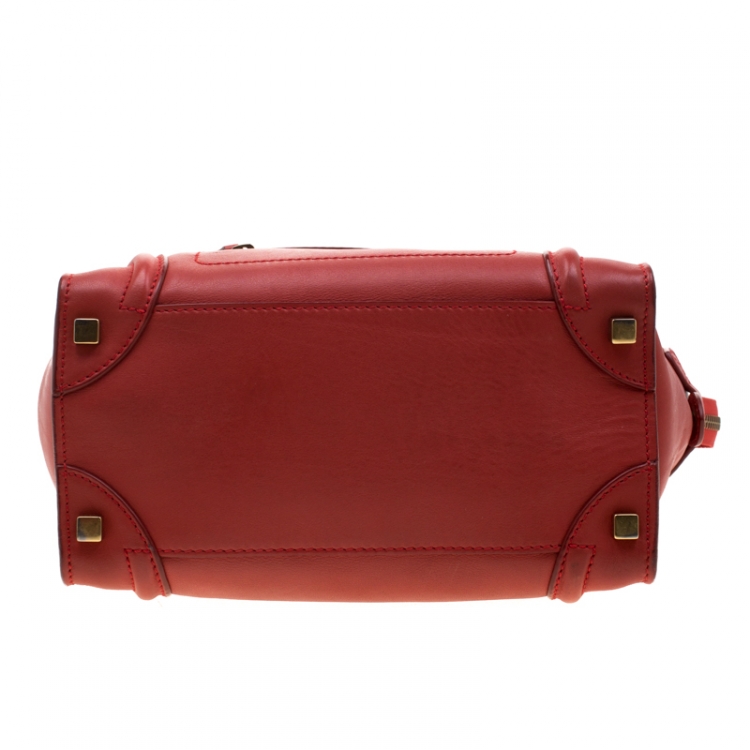 Pre Owned Celine Orange Leather Micro Luggage Tote