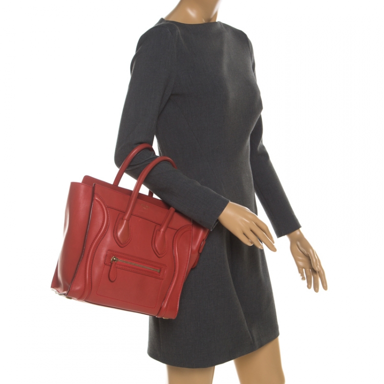 Pre Owned Celine Orange Leather Micro Luggage Tote