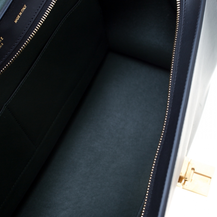 Pre Owned Celine Black/Green Leather and Suede Medium Trapeze Tote