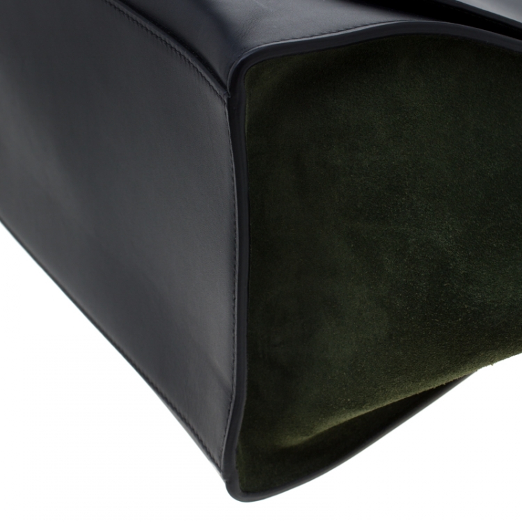 Pre Owned Celine Black/Green Leather and Suede Medium Trapeze Tote