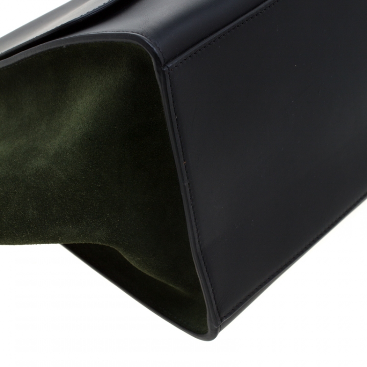 Pre Owned Celine Black/Green Leather and Suede Medium Trapeze Tote