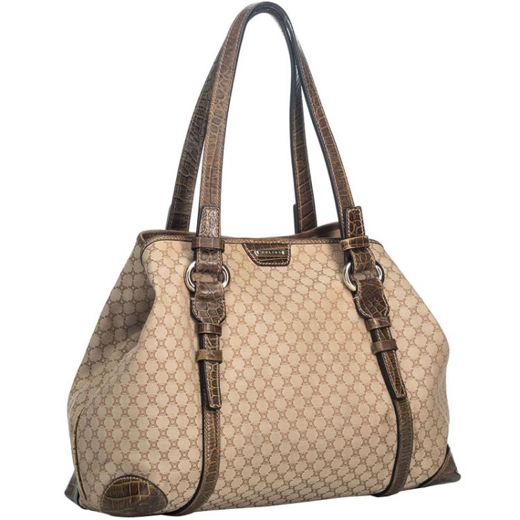 Pre Owned Celine Brown/Beige Macadam Canvas Tote Bag