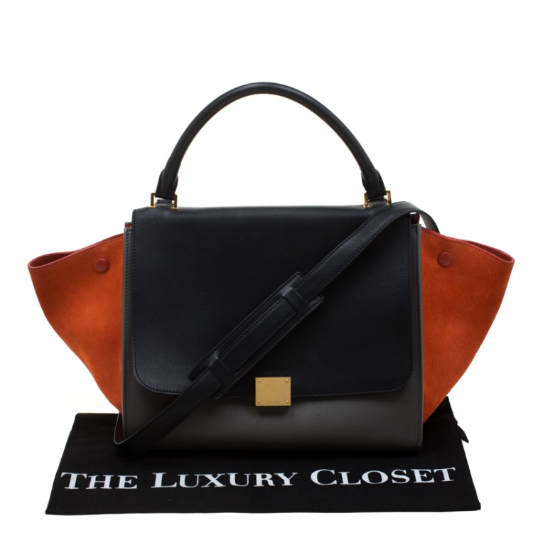 Pre Owned Celine Tricolor Leather and Suede Medium Trapeze Bag
