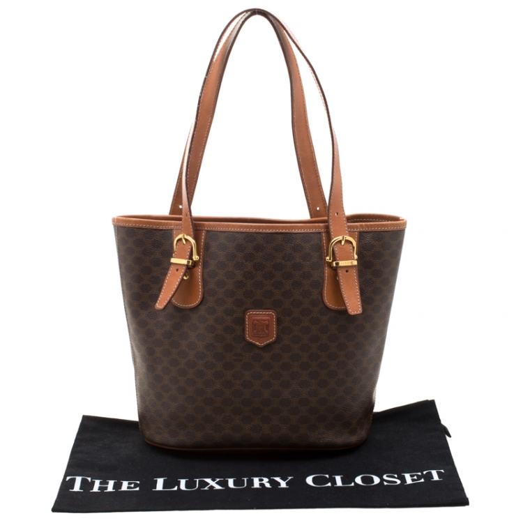 Pre Owned Celine Brown Macadam Coated Canvas and Leather Tote