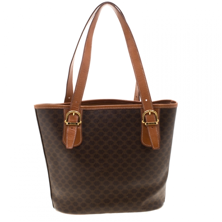 Pre Owned Celine Brown Macadam Coated Canvas and Leather Tote
