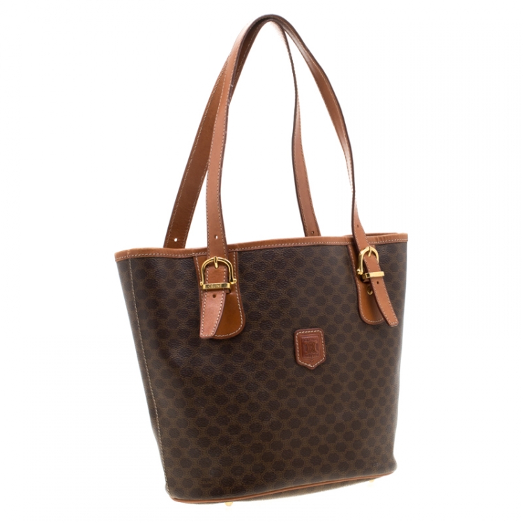 Pre Owned Celine Brown Macadam Coated Canvas and Leather Tote