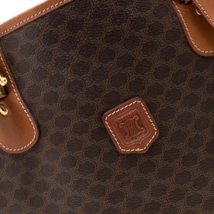 Pre Owned Celine Brown Macadam Coated Canvas and Leather Tote
