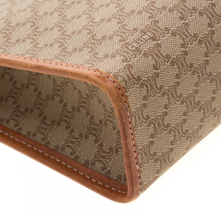 Pre Owned Celine Beige/Tan Coated Canvas and Leather Clutch