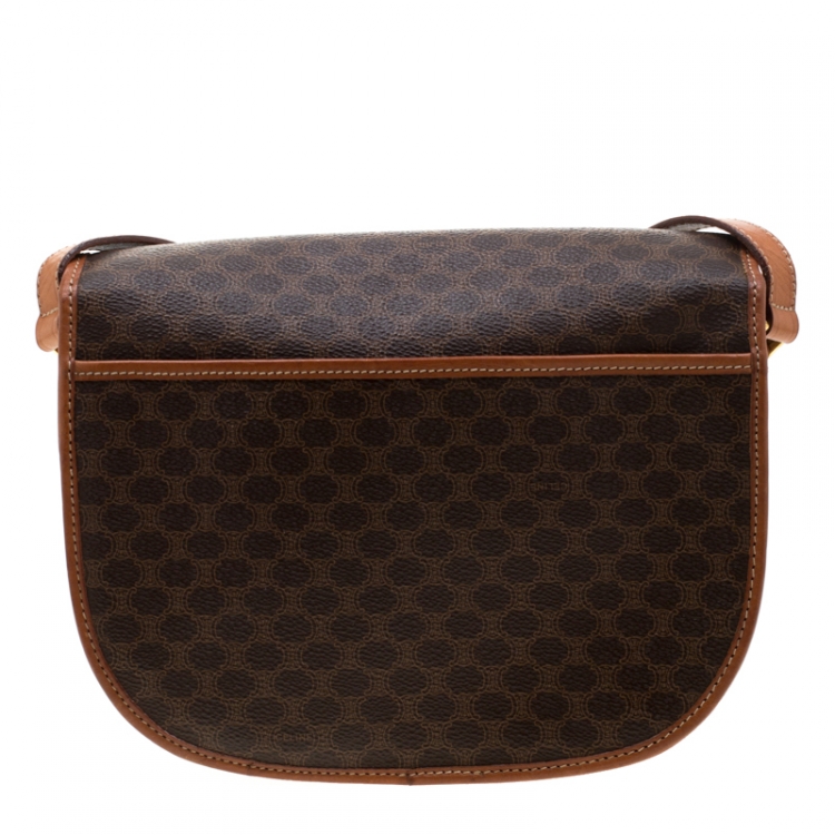 Pre Owned Celine Brown Macadam Coated Canvas Crossbody Bag