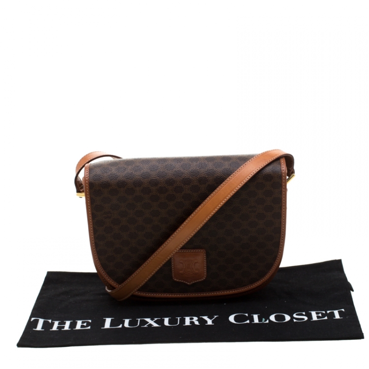 Pre Owned Celine Brown Macadam Coated Canvas Crossbody Bag
