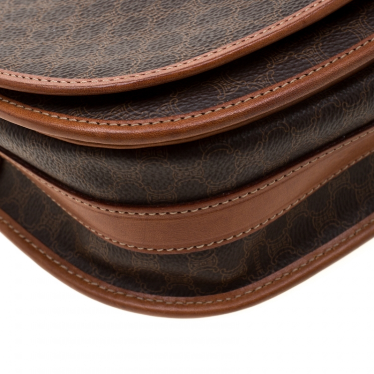 Pre Owned Celine Brown Macadam Coated Canvas Crossbody Bag