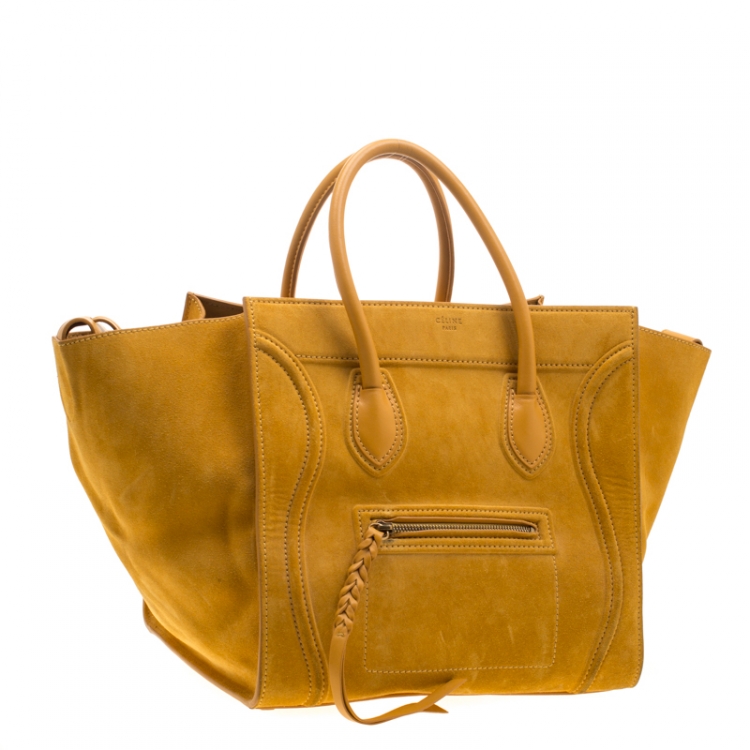 Pre Owned Celine Mustard Suede Medium Phantom Luggage Tote