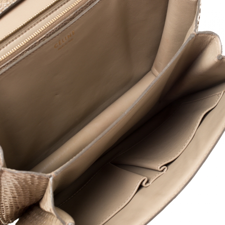 Pre Owned Celine Beige Python Medium Classic Box Shoulder Bag