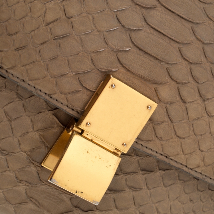 Pre Owned Celine Beige Python Medium Classic Box Shoulder Bag