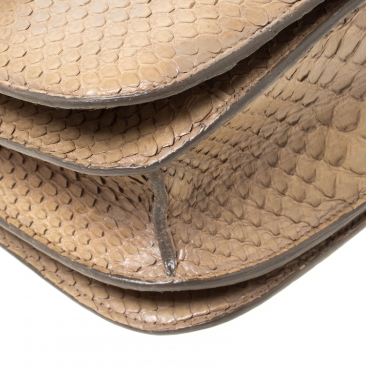 Pre Owned Celine Beige Python Medium Classic Box Shoulder Bag